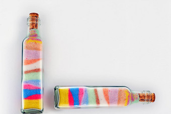 瓶背景完整的彩色的沙子
