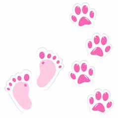可爱的粉红色的婴儿足迹宠物爪子