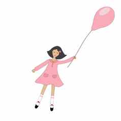 可爱的卡通女孩飞行气球