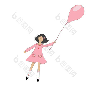 可爱的卡通女孩飞行气球