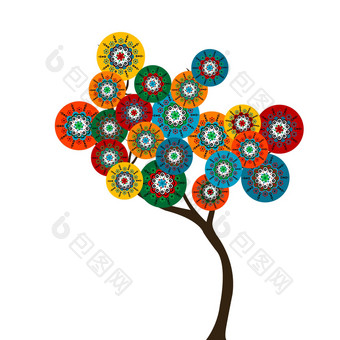 程式化的树彩色的圆花