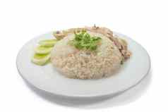 泰国鸡大米食物白色板白色背景