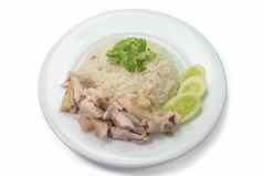 泰国鸡大米食物白色板白色背景