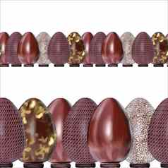 复活节巧克力鸡蛋重复水平边境白色背景