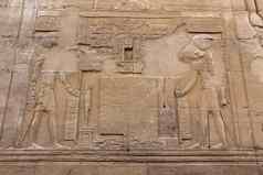 埃及猎鹰神荷露斯索贝克细节墙寺庙来Ombo