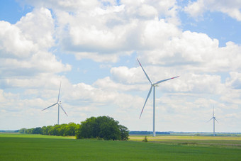 大高风车阳光明媚的一天绿色场替代能源发电机风能源生态保存能源