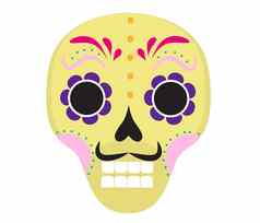 糖头骨图标平卡通风格可爱的死头骨架一天死墨西哥孤立的白色背景插图剪辑艺术
