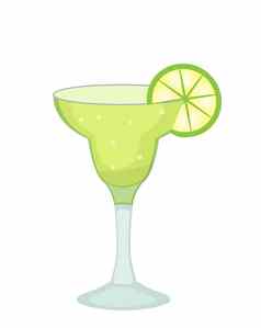 鸡尾酒玻璃丽塔·哈龙舌兰酒石灰片图标平卡通风格喝孤立的白色背景含酒精的鸡尾酒插图