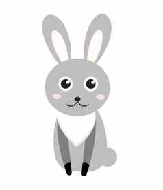 可爱的兔子图标平风格兔子孤立的白色背景插图剪辑艺术
