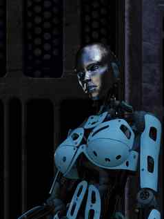未来主义的Cyborg黑暗房间