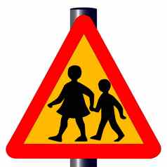 孩子们穿越交通标志