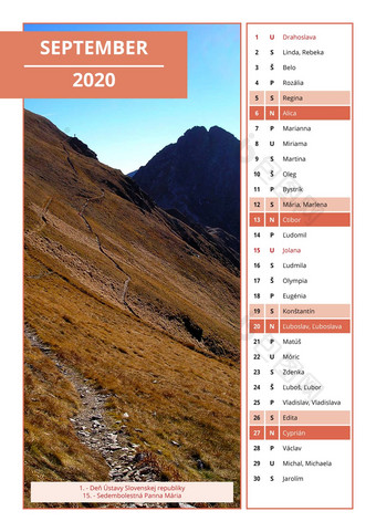 斯洛伐克语日历的名字9<strong>月</strong>