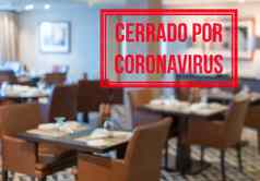 现代餐厅表关闭标志西班牙语关闭由于冠状病毒