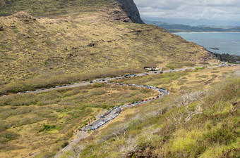 陡峭的铺小道灯塔makapuu点瓦胡岛夏威夷