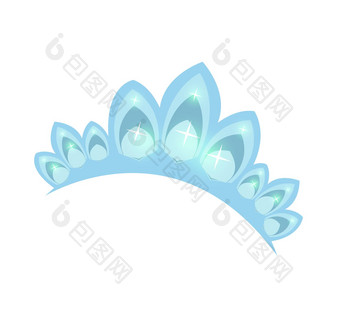 水晶头饰钻石皇冠图标平卡通风格孤立的白色背景插图