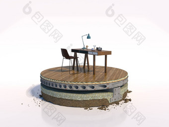 概念上的设计<strong>钢筋</strong>混凝土地板上绝缘木条镶花之地板减少圆前扶手椅咖啡表格呈现