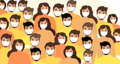 戴面具的人人群病毒保护冠状病毒概念平风格图标孤立的白色背景插图