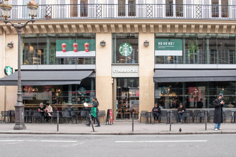 星巴克商店巴黎法国国际咖啡品牌商店外观街圣荣幸巴黎