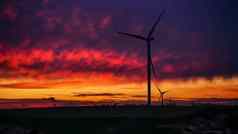 风发电机三倍集风景优美的日落