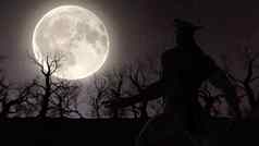 插图狼人完整的月亮令人毛骨悚然的森林