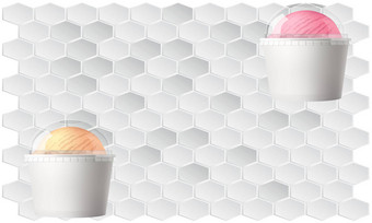模拟插图冰奶油杯口味透明的封面摘要蓝色的背景