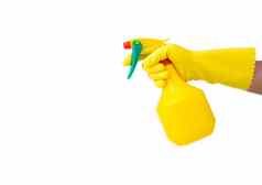 手黄色的手套清洁工作