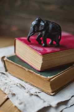 书雕像大象朴素的餐巾有趣的阅读古董背景