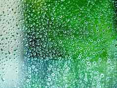 雨滴玻璃轮廓绿色水滴透明的表面