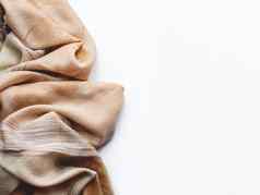 米色棕色（的）围巾白色背景折叠温暖的附件复制空间