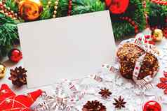 圣诞节一年背景装饰饼干松视锥细胞清晰的纸文本模拟
