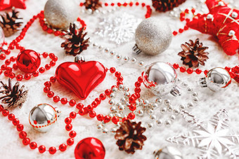 圣诞节一年背景装饰球星星银闪闪发光的雪花心针织织物装饰模式