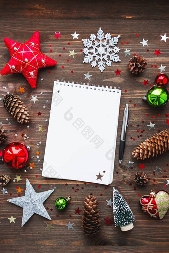 圣诞节一年背景记事本笔装饰列表列表承诺的地方文本模拟