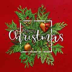 圣诞节背景图亚分支机构单词快乐圣诞节白色广场框架时尚的圣诞节问候星星心装饰红色的背景