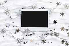 冬天背景装饰闪闪发光的雪花空照片框架图片文本