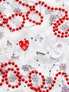 圣诞节一年背景数字红色的心装饰光灯泡