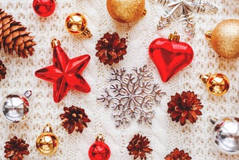 圣诞节一年背景装饰球星星银闪闪发光的雪花心针织织物装饰模式