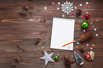圣诞节一年背景记事本铅笔装饰列表列表承诺的地方文本模拟