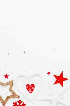 圣诞节一年背景闪闪发光的冷杉树心雪花明星五彩纸屑假期符号白色背景的地方文本