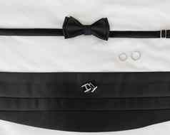 一对婚礼环袖扣黑色的领结腰带传统的配件新郎婚礼