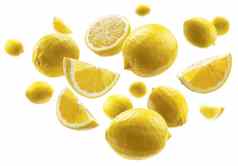 黄色的柠檬悬浮白色背景
