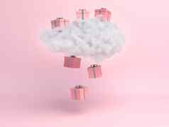 云礼物盒子雨柔和的粉红色的背景有创意的的想法最小的概念呈现