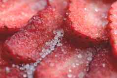红色的健康的美味的草莓的糖纹理新鲜的维生素浆果背景切片草莓糖填充背景