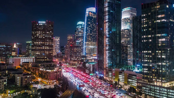 电影空中视图城市市中心这些洛杉矶城市天际线街道晚上
