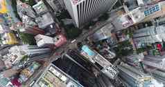 城市前视图摩天大楼建筑无人机在香港香港城市空中视图城市景观飞行在香港香港城市发展建筑能源权力基础设施金融业务中心亚洲