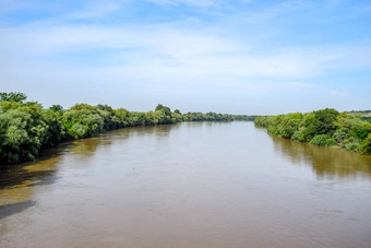 通<strong>过桥</strong>河景观河表面树河流的waterplain