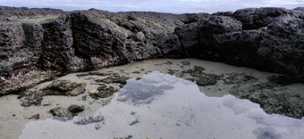 宏拍摄火山黑色的岩石水hyeopjae海滩济州岛岛南韩国