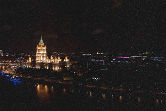 酒店乌克兰具有里程碑<strong>意义</strong>的历史中心莫斯科城市景观雪冬天晚上福美双视图城市晚上