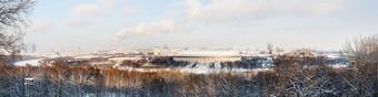 全景视图卢日尼基体育场麻雀山观察甲板莫斯科状态大学密歇根州立大学冬天阳光明媚的一天莫斯科俄罗斯
