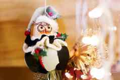 圣诞节一年背景明亮的装饰球猫头鹰圣诞老人老人他装饰庆祝活动