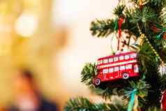 冷杉树装饰玩具双德克尔公共汽车光灯泡圣诞节一年庆祝活动